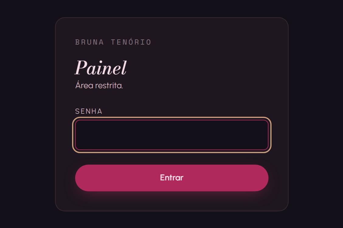 Tela de login do painel da Bruna Tenório